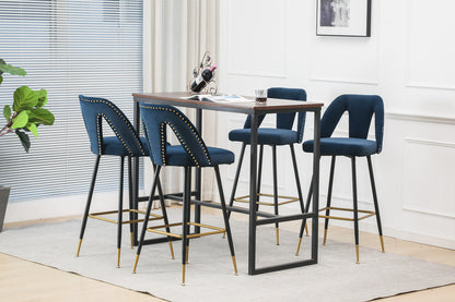 Velvet Upholstered Connor 28" Bar Stool - Blue  Set of 2