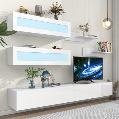 Sega Wall Mount Floating TV Stand with Four Media Storage - White