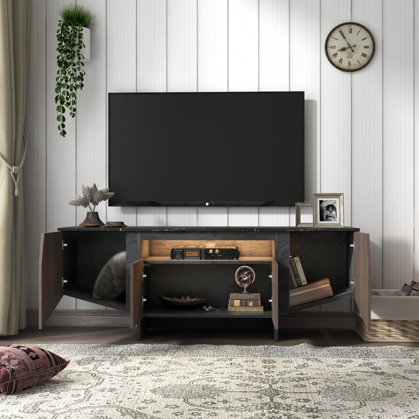 Dosa 63 inches TV Stand with LED Lights - Dark Grey