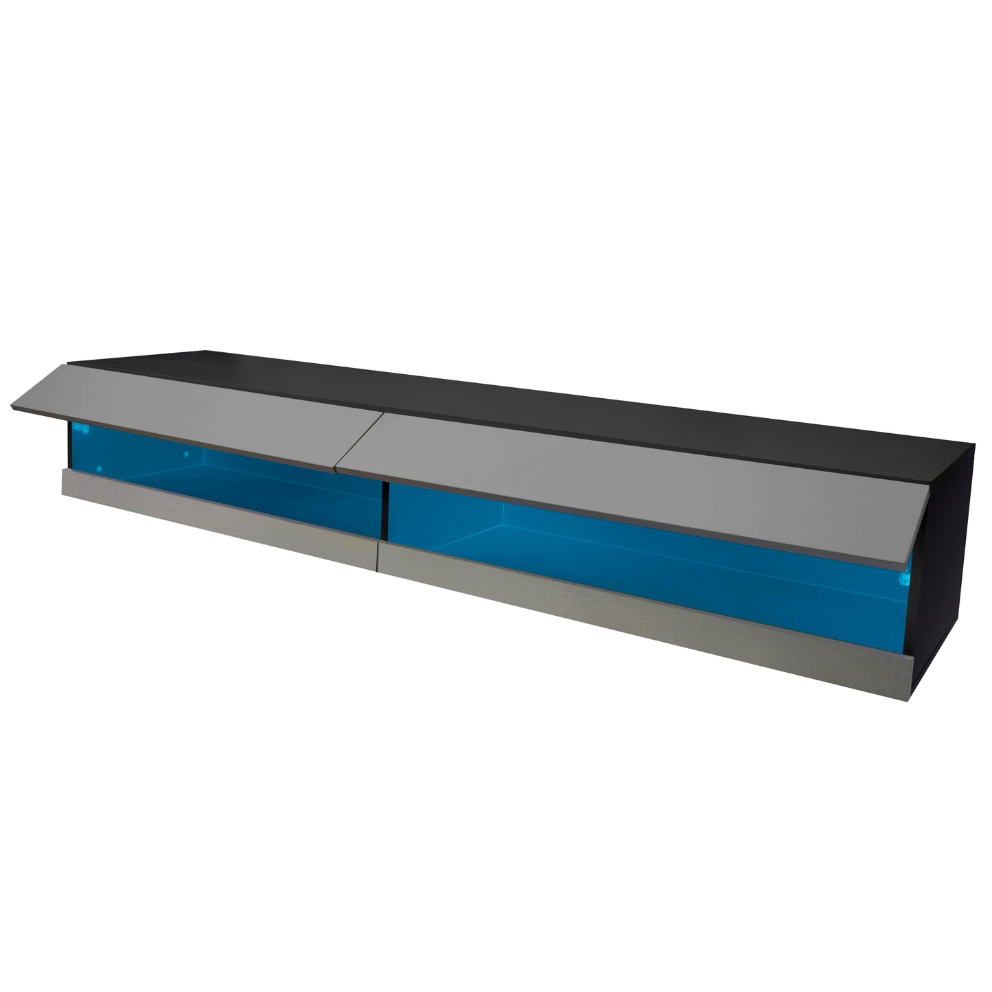 Metro Wall Mounted Floating 80" TV Stand with 20 Color LED - Black+Grey