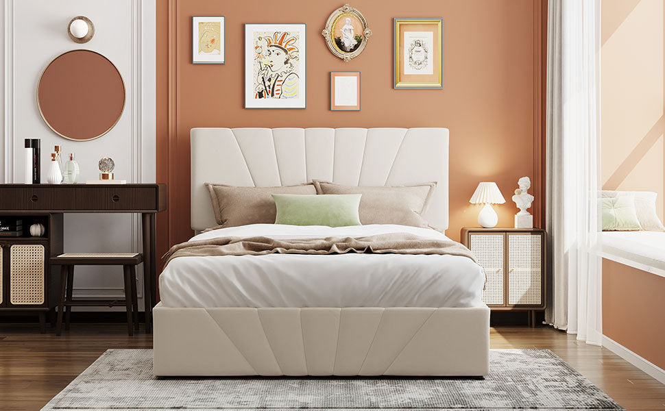 Toss Full Size Storage Bed w Hydraulic System - Beige