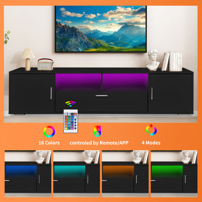 Comet TV stand with LED Lights Entertainment Center - Black