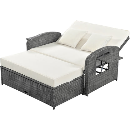 Tula PE Wicker Rattan Double Chaise Lounge - White