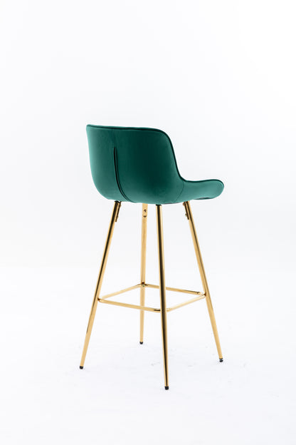 26 Inch Vista Bar Stools with Chrome Footrest  Velvet Fabric  Golden Leg - Green  Set of 2