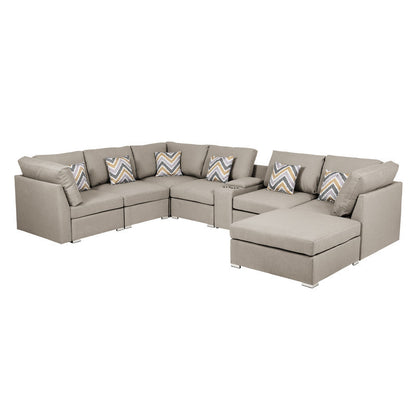 Lucy Fabric Reversible Modular Sectional Sofa and Ottoman - Beige