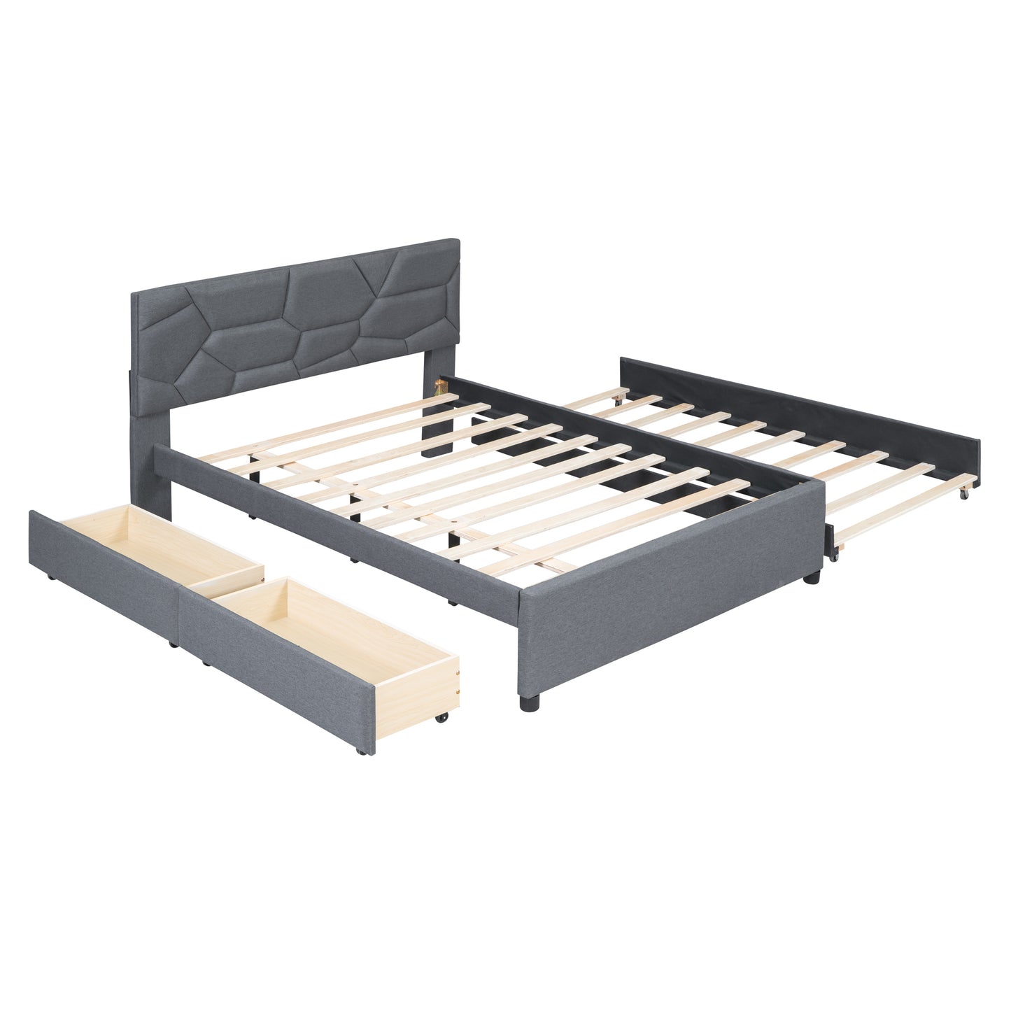 Brick Full Size Platform Bed with 2 drawers and Twin Size Trundle - Gray