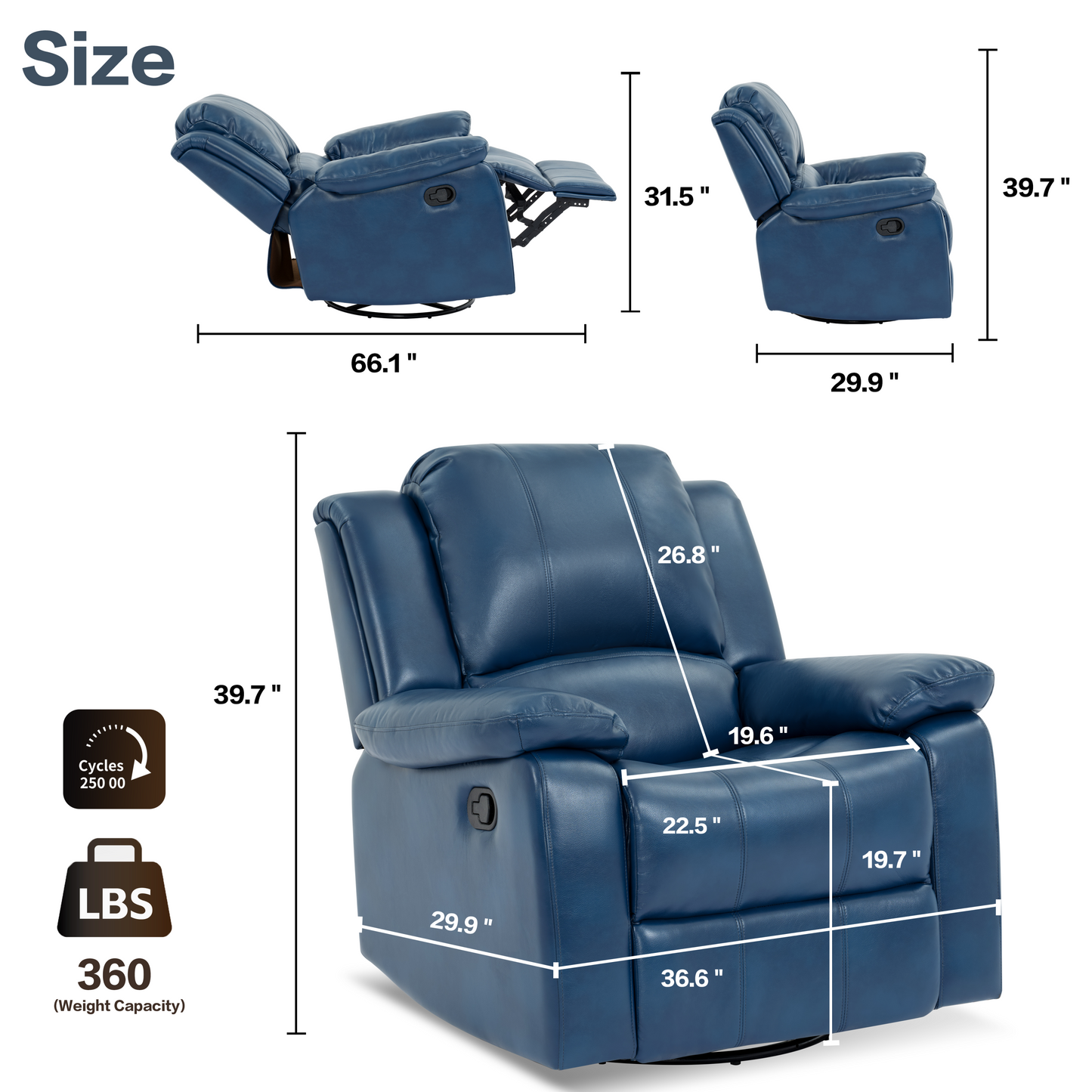 Lawson Swivel and Glider Recliner Chair - Navy Blue