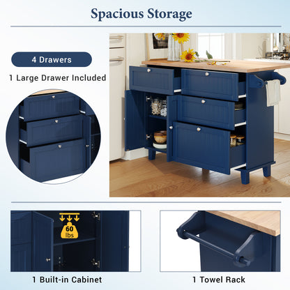 TOPMAX  Kitchen Island Set with 2 Seatings - Blue