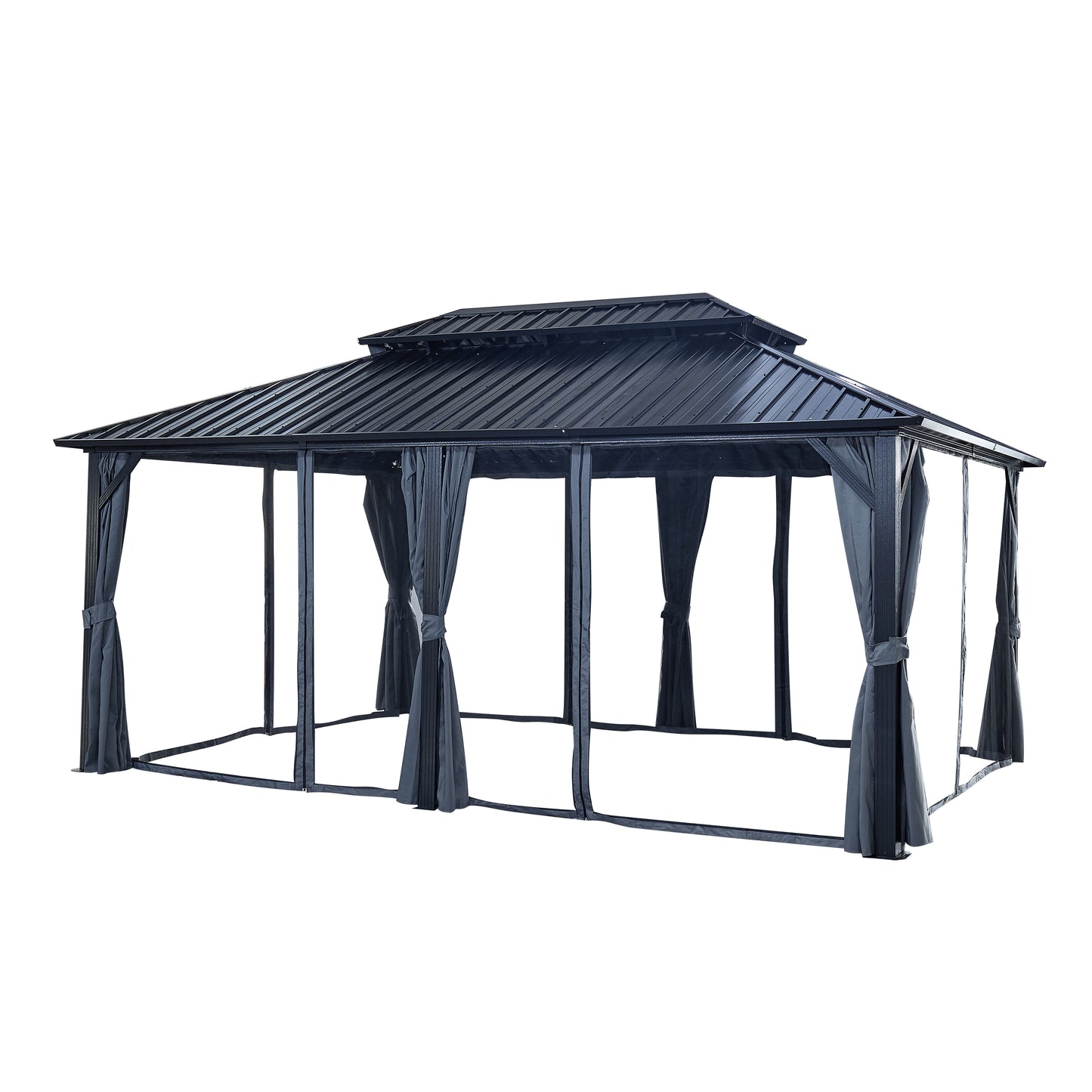 Afix 12 X 18 ft  Permanent Hardtop Gazebo Canopy - Black