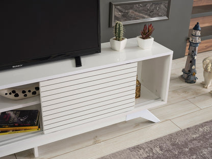 Luxia Mid Century Modern TV Stand 2 Sliding Door- White