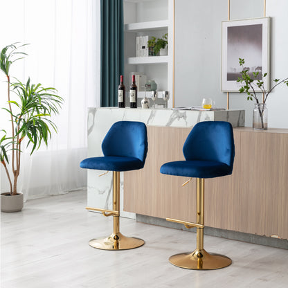 Comb Adjustable Counter Height Bar Stool - Navy Blue Set of 2