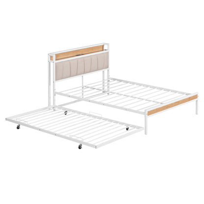 Quest Full Size Metal Platform Bed Frame with Trundle - White