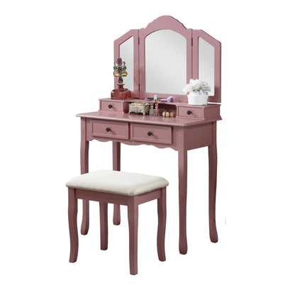 Sanlo Wooden Vanity Make Up Table and Stool Set - Rose Gold