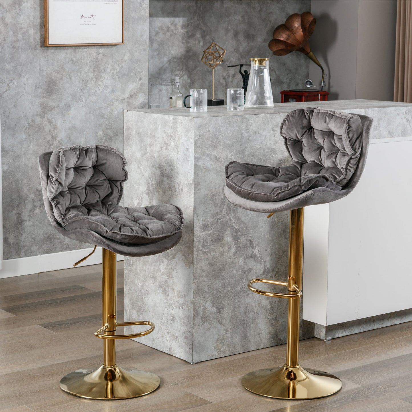 Float Swivel Bar Stools - Gray Set of 2