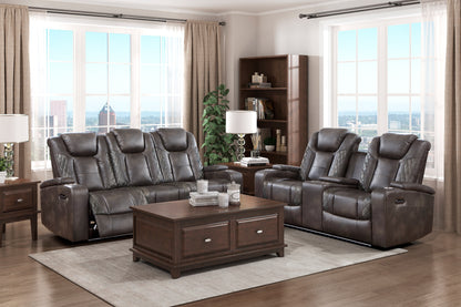 Roxa Dual Reclining Loveseat with  LED Center Console - Brown