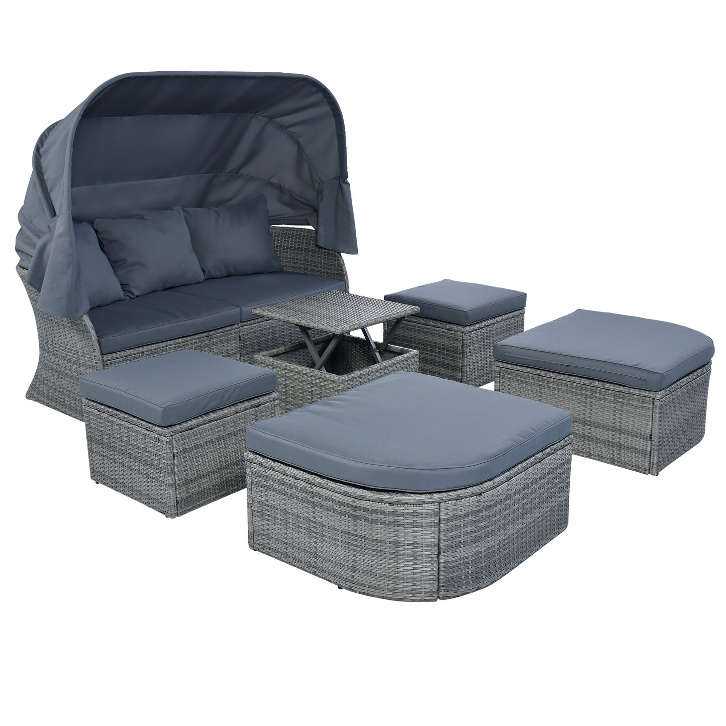 Zella Outdoor Daybed with Retractable Canopy Set - Gray