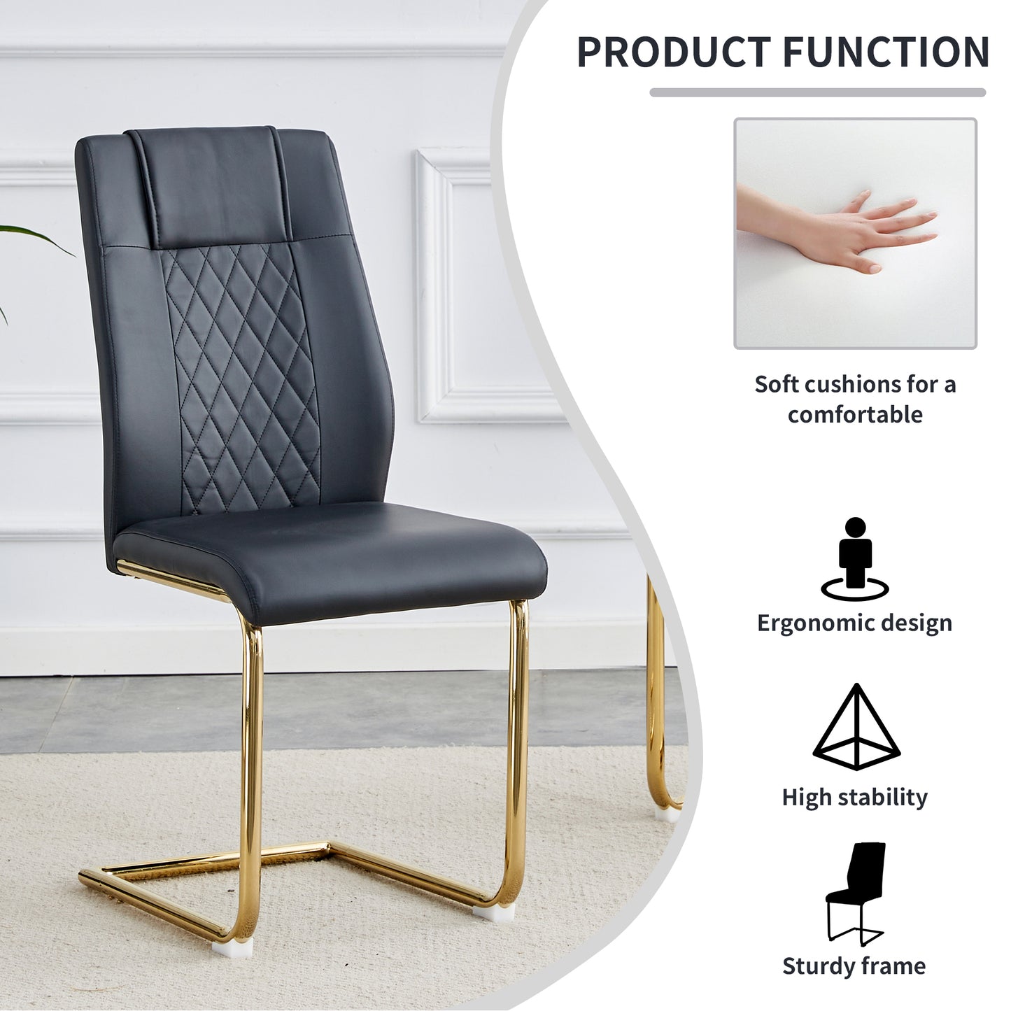 Skye Dining Chair Golden Metal Leg (Set of 6) - Black