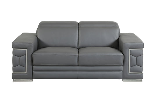 Denzel Top Grain Italian Leather Loveseat - Dark Gray