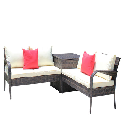 Berna 3 Pc Outdoor Patio Wicker Ratten Sofa Set - Brown