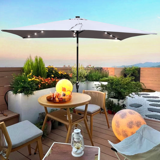 Joya 10 x 6.5 ft Patio Solar LED Umbrellas  with Crank - Light Gray