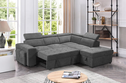 Henrik Sleeper Sectional Sofa with Storage Ottoman and 2 Stools - Light Gray