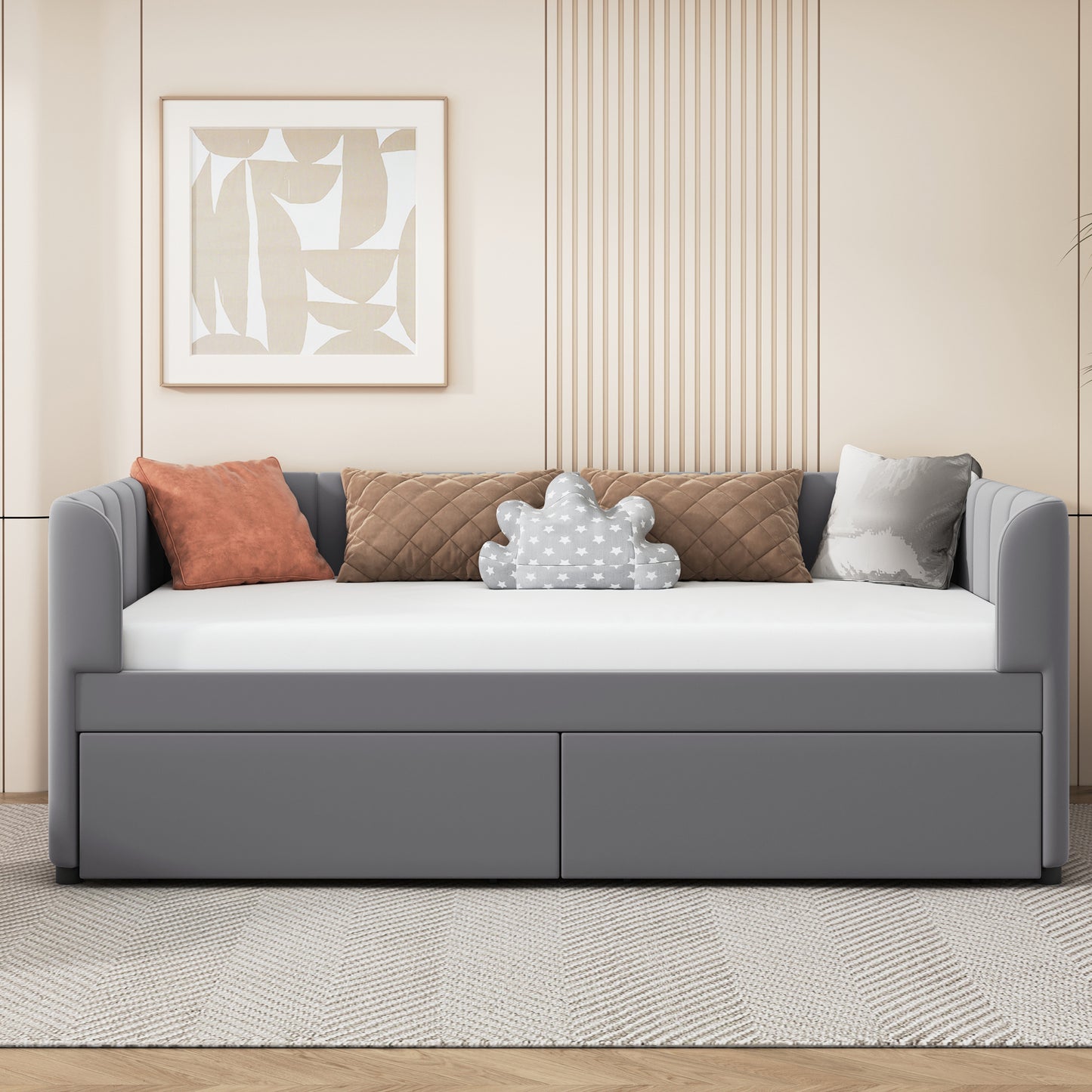 Tano Twin Size Upholstered Daybed with Drawers - Gray