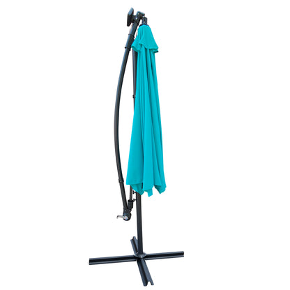 Alexa 10 ft Outdoor Umbrella Solar LED with Cross Base - Turquoise