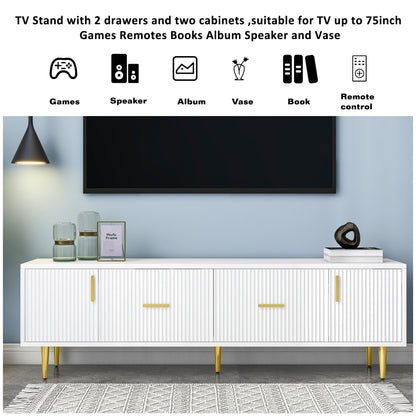 Eden Stylish TV Stand with 5 Champagne Legs - White