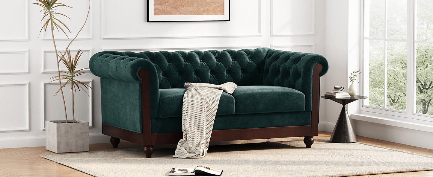 Vivalux Velvet Loveseat Sofa - Dark Green