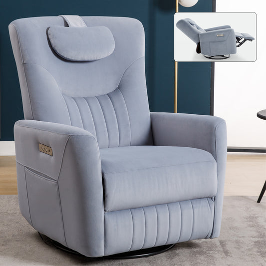 Davila Swivel and Rocker Power Recliner Chair with Lumbar and Neck Support - Blue