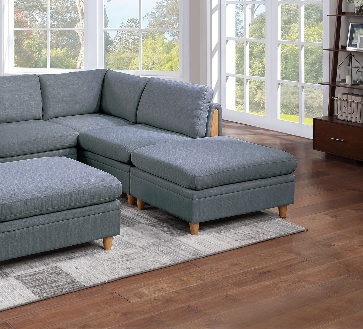 Felix 6pc Modular Sectional Sofa Set 2x Wedges 2x Armless Chair And 2x Ottomans - Steel Gray