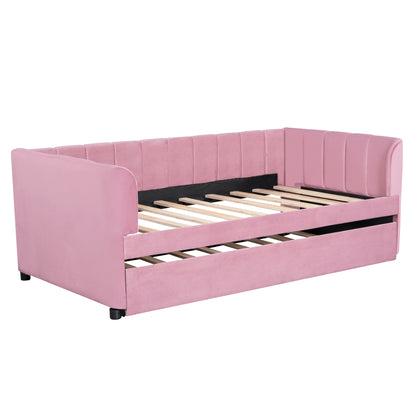 Tano Twin Size Upholstered Daybed with Trundle - Pink