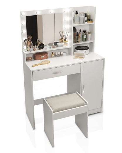 Emma Vanity Desk with Mirror & Light - White