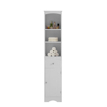 Tower Bathroom Cabinet with Drawer - White