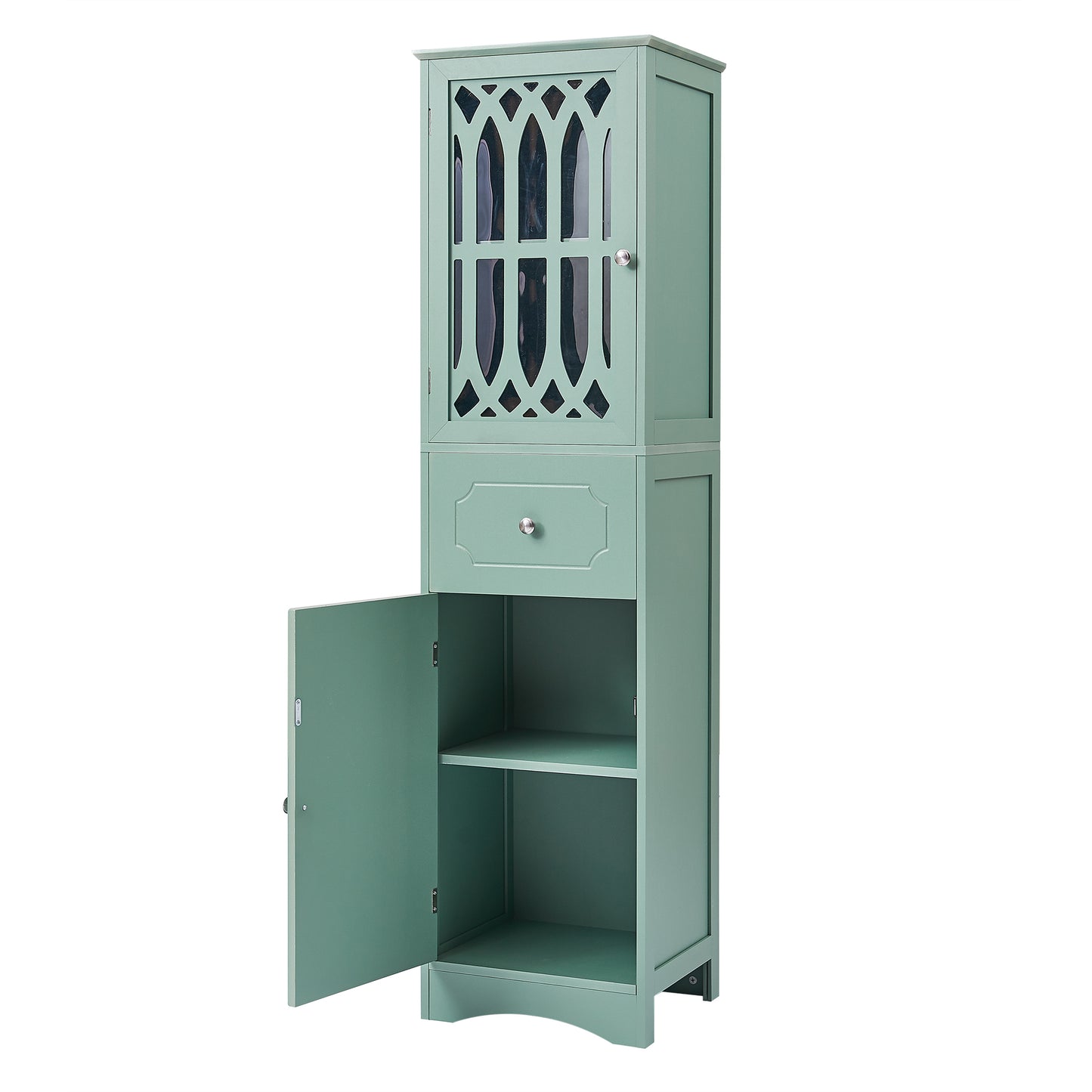 Statured Bathroom Cabinet with Drawer and Doors - Green