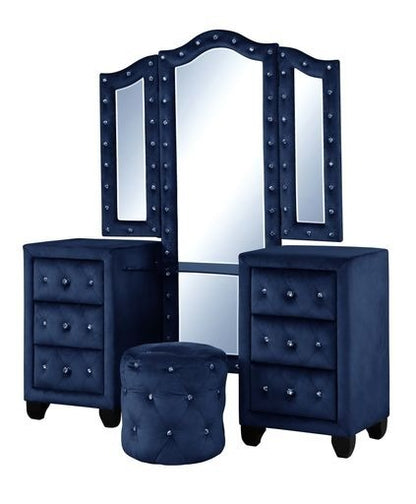 Selina Velvet 6-Drawer Makeup Vanity Set - Blue