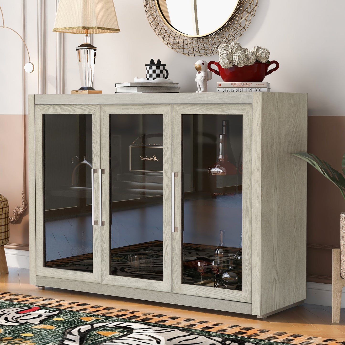 Cina Storage Cabinet with Tempered Glass - Champagne