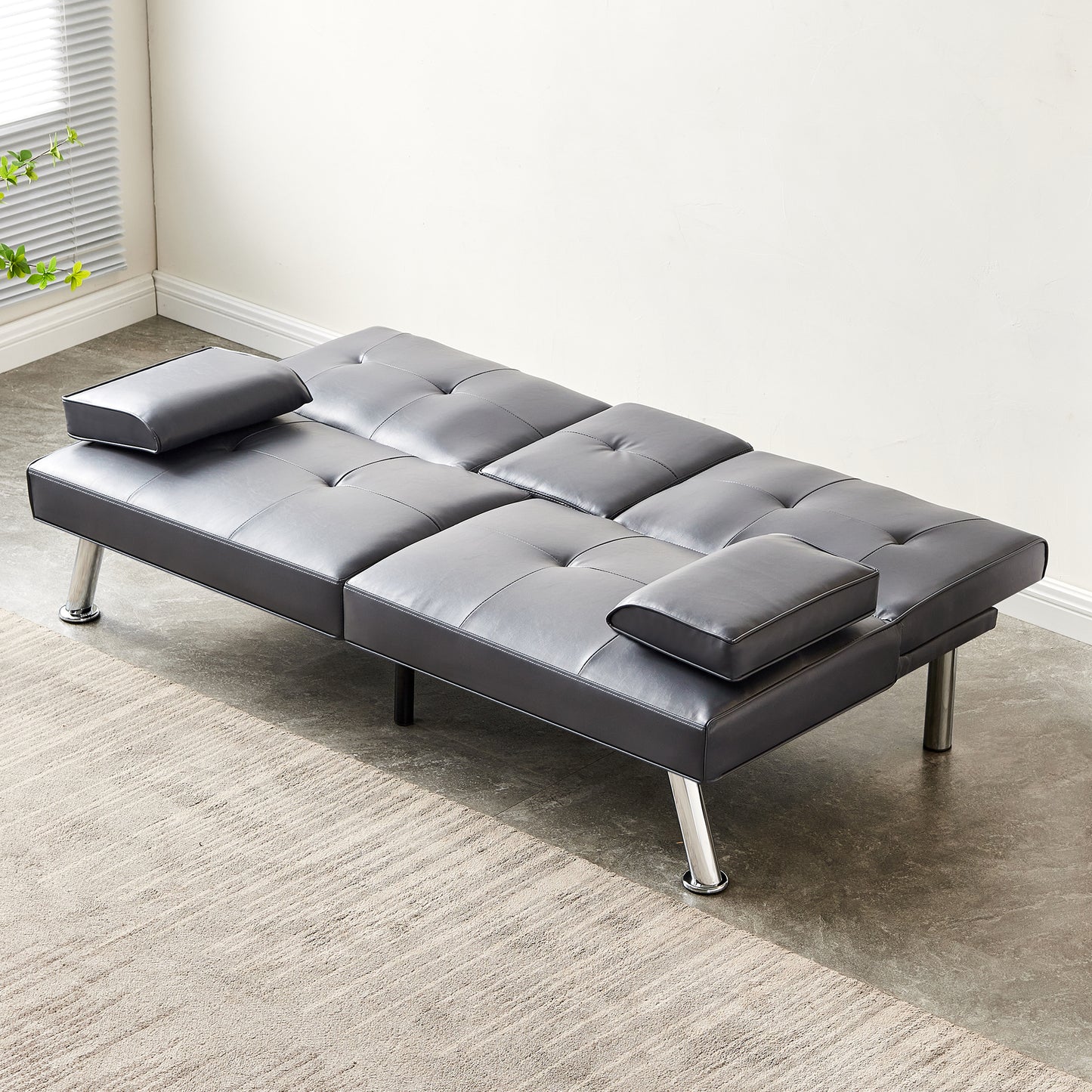 Jax Convertible Faux Leather Sofa Bed  - Grey