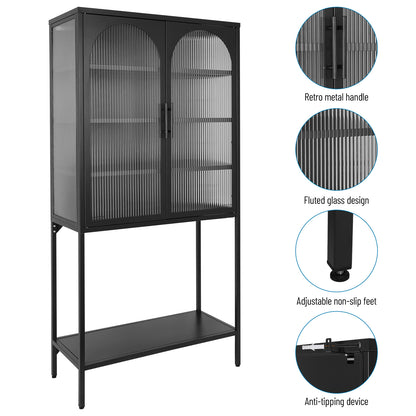 Arched II Glass Doors Floor Cabinet - Black