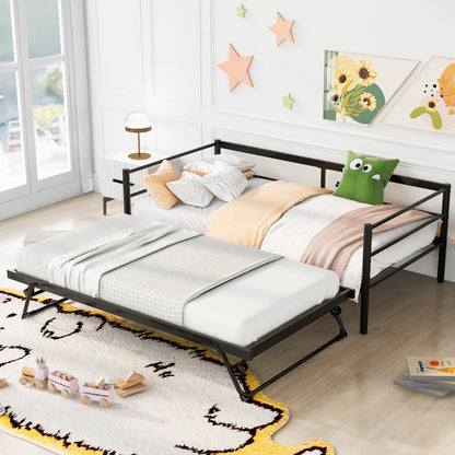 Wago Twin Size Metal Daybed with Adjustable Trundle - Black