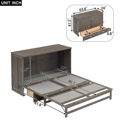 Joya Queen Size Murphy Bed w Charging Station - Antique Grey