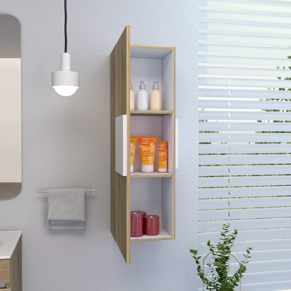 Mgane Medicine Single Door Cabinet  - Light Oak / White