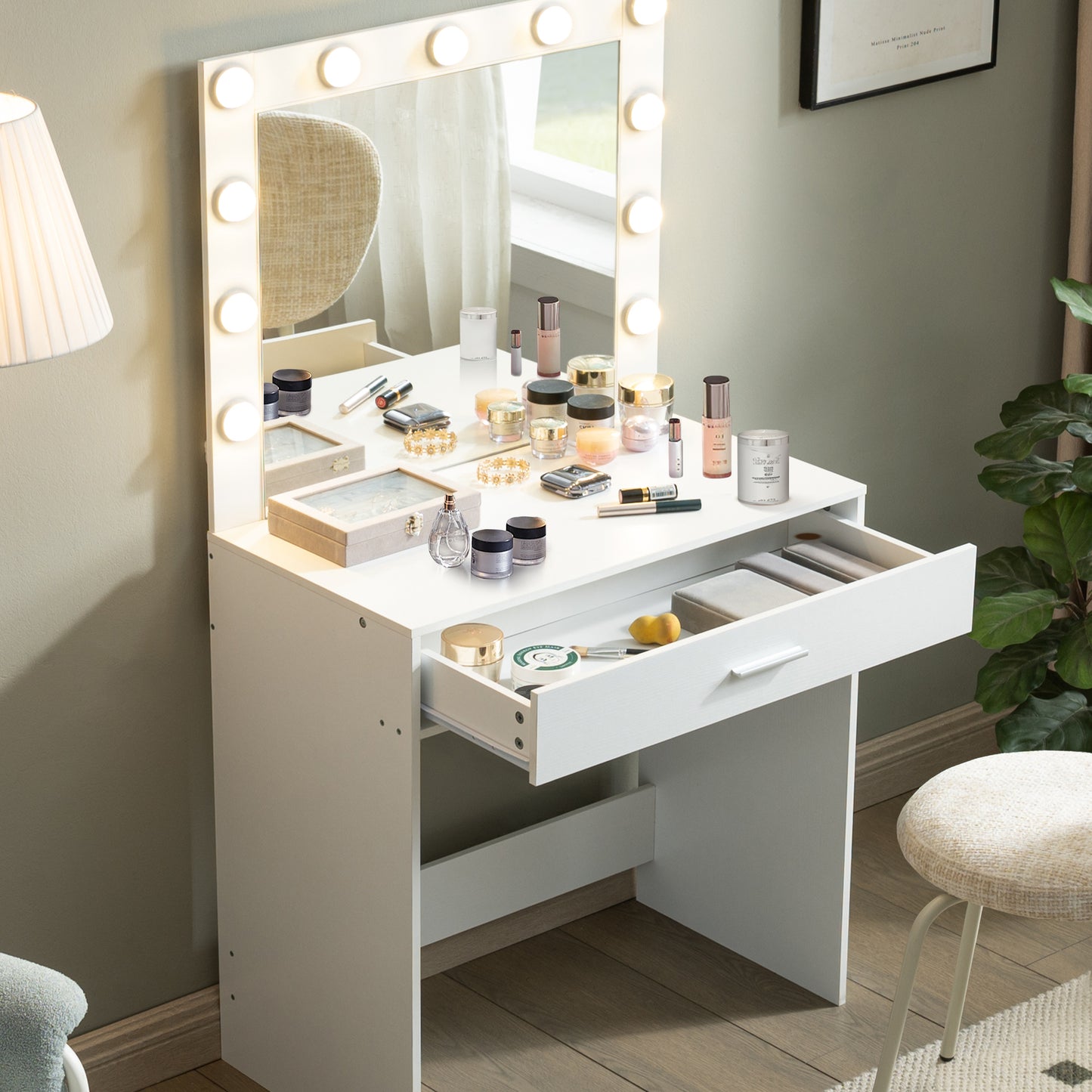 Auro Vanity Desk with Mirror & Light - White