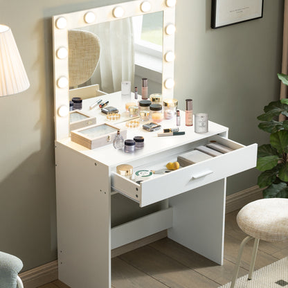 Auro Vanity Desk with Mirror & Light - White