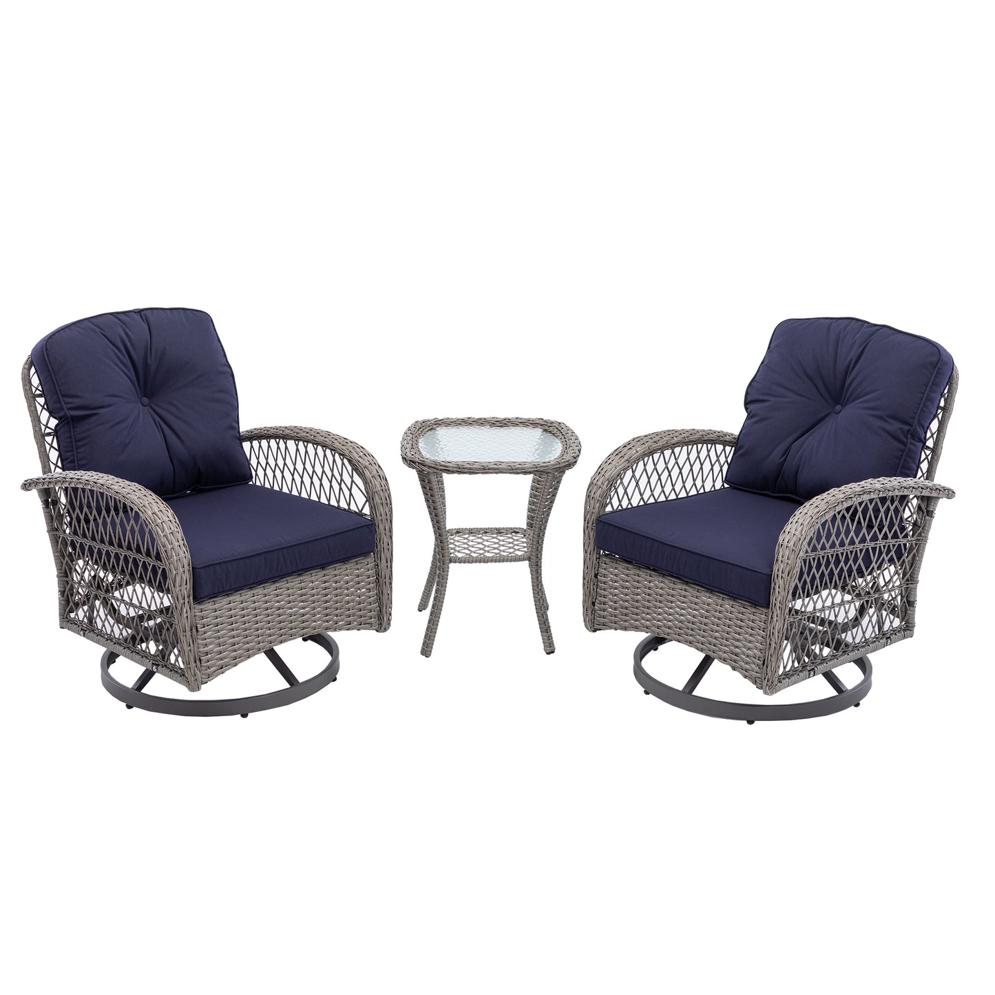 Tompkins 3 Pc Outdoor Swivel Rocker Patio Chairs - Navy Blue