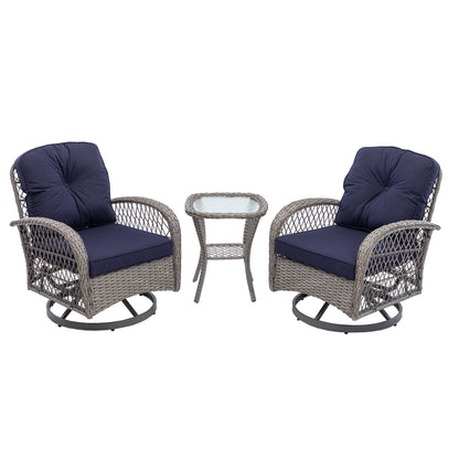 Tompkins 3 Pc Outdoor Swivel Rocker Patio Chairs - Navy Blue