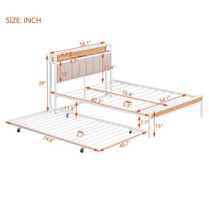 Quest Full Size Metal Platform Bed Frame with Trundle - White