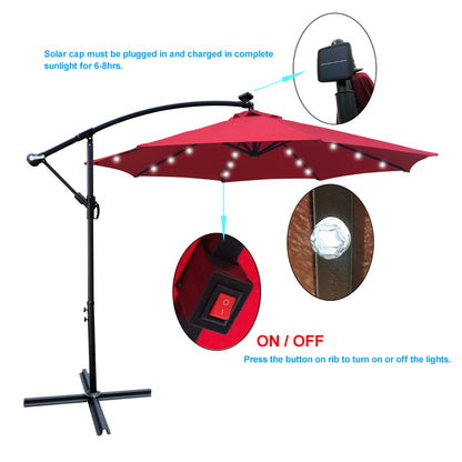 Alexa 10 ft Outdoor Umbrella Solar LED with Cross Base - Red