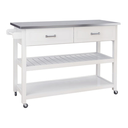 Chef's Choice Stainless Steel Table Top White Kicthen Cart With Two Drawers