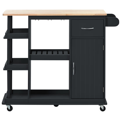 Elara Multipurpose Kitchen Cart Cabinet with Side Storage - Black